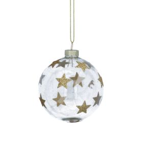 Clear Glass Ball Gold Sparkling Stars